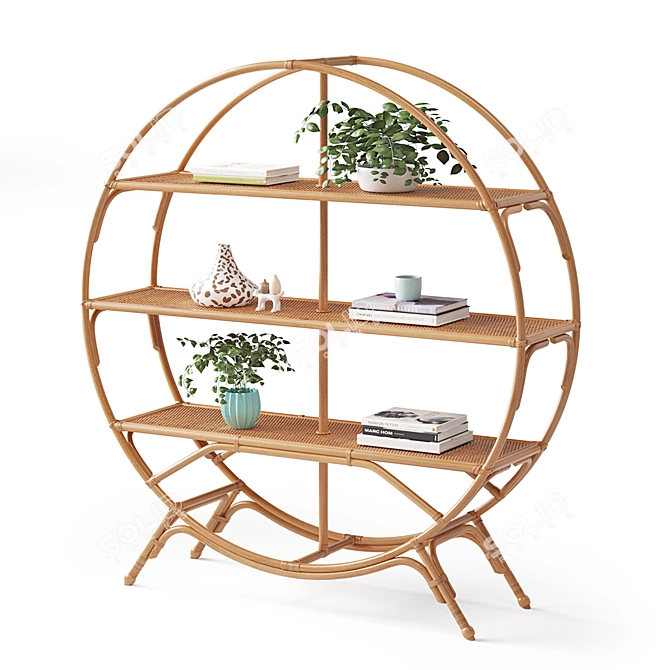 Rattan Round Bookcase 3D model image 1