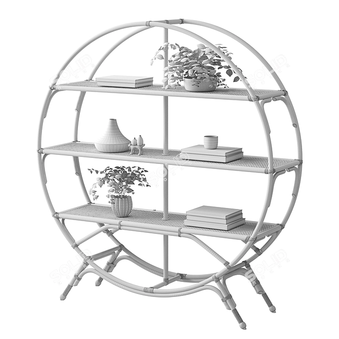 Rattan Round Bookcase 3D model image 5