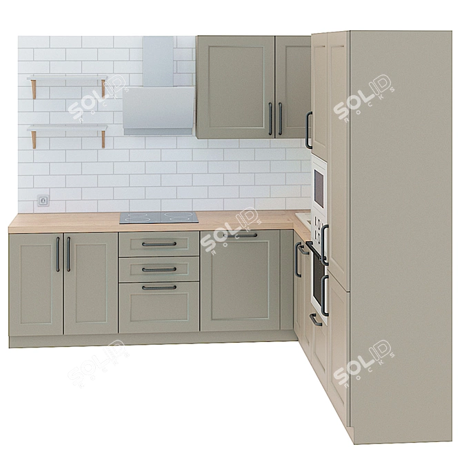 Modern Corner Kitchen Furnishings 3D model image 3