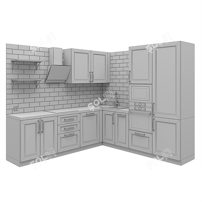 Modern Corner Kitchen Furnishings 3D model image 5