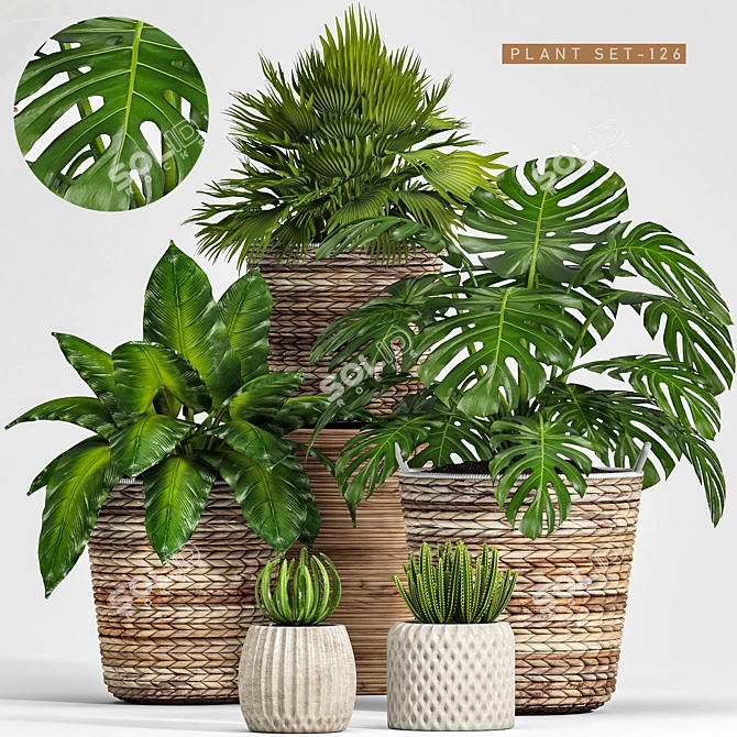 Elegant Greenery Collection: 128-Piece Plant Set 3D model image 1