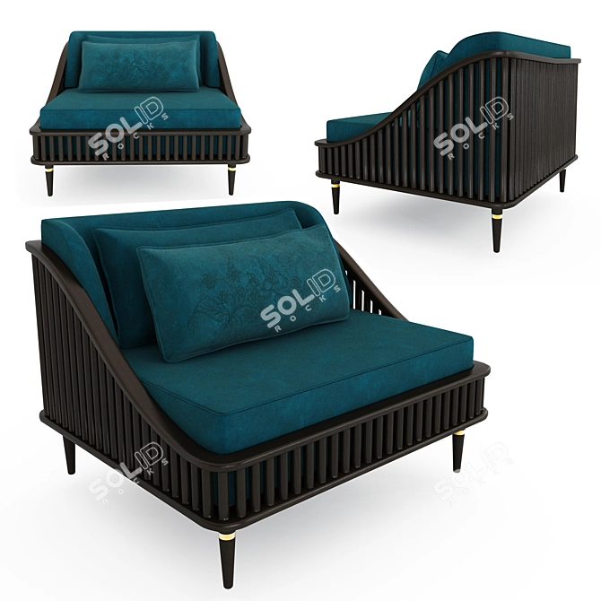 Elegant Blue-Green Single Seater Sofa 3D model image 1