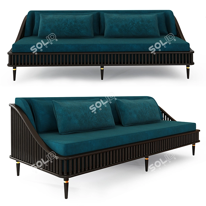 Blue-Green Fabric 2-Seater Sofa 3D model image 1