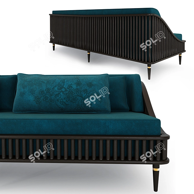 Blue-Green Fabric 2-Seater Sofa 3D model image 2
