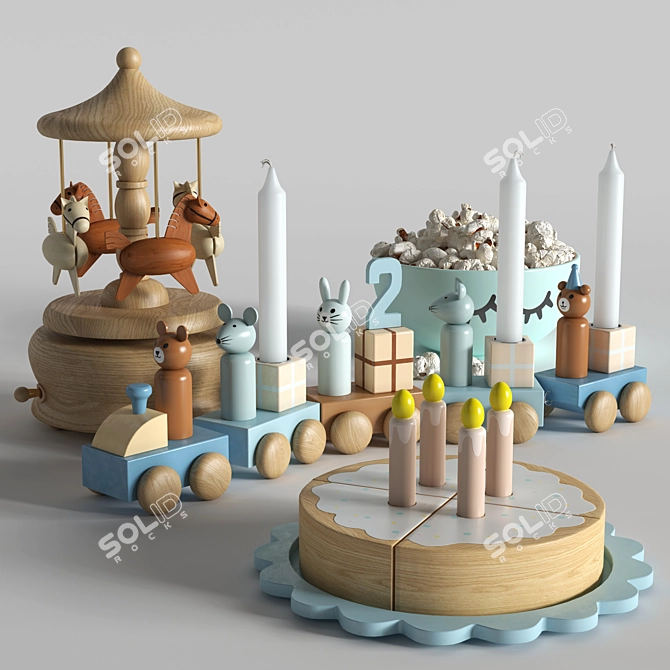 Celebration Toy Set: Train, Cake & Carousel 3D model image 1