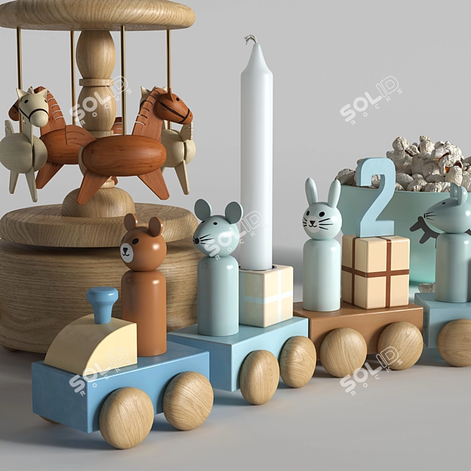 Celebration Toy Set: Train, Cake & Carousel 3D model image 4