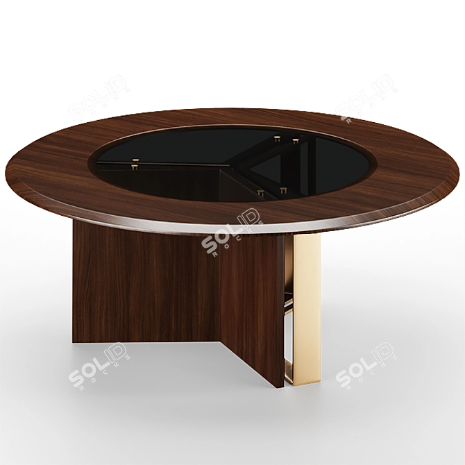 Luxurious Howard Oak Center Table with Smoked Glass and Brushed Brass Finish 3D model image 1