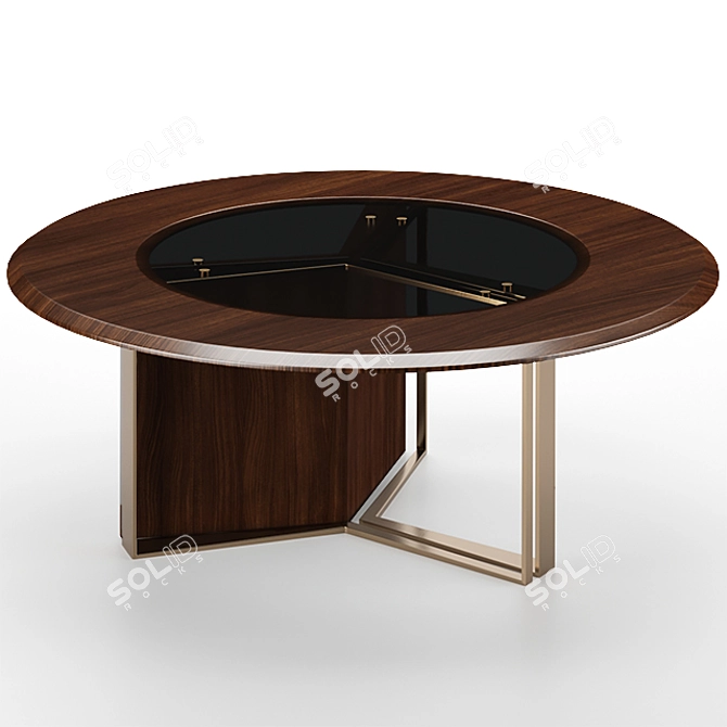 Luxurious Howard Oak Center Table with Smoked Glass and Brushed Brass Finish 3D model image 3