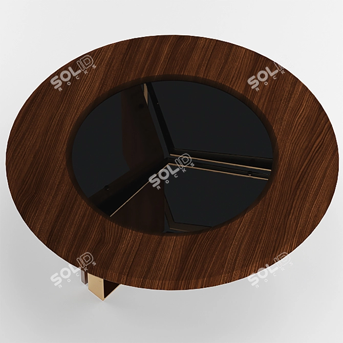 Luxurious Howard Oak Center Table with Smoked Glass and Brushed Brass Finish 3D model image 4