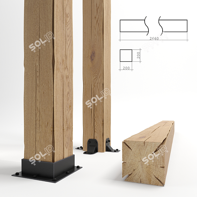 Wooden Beam Kit | 200x200x2660 mm | Vray Render 3D model image 1