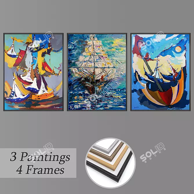 Abstract Collection: Set of 3 Wall Paintings 3D model image 1