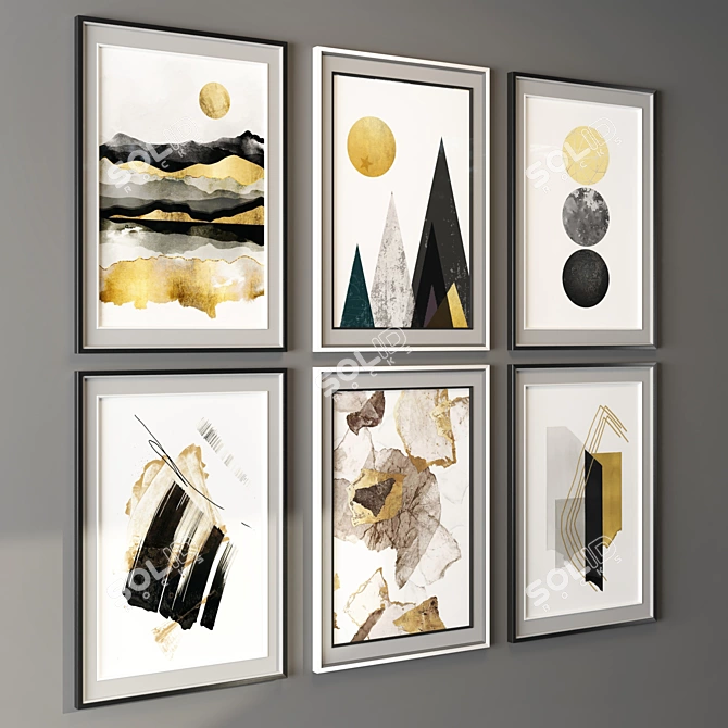 Title: Abstract Art Frame in Black and White (50x70 cm) 3D model image 2