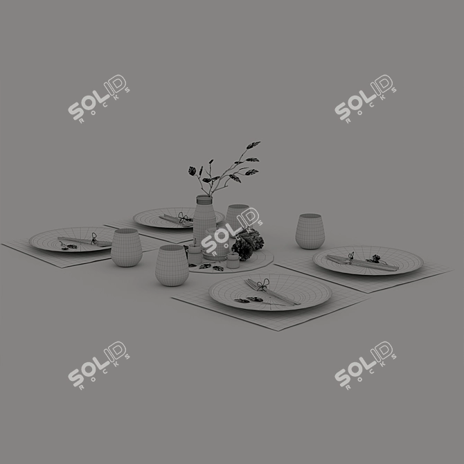 Autumn Vibes: Pinecone & Yellow Leaf Table Setting 3D model image 3