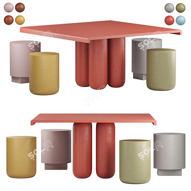 Modern Concrete Furniture Set 3D model image 1