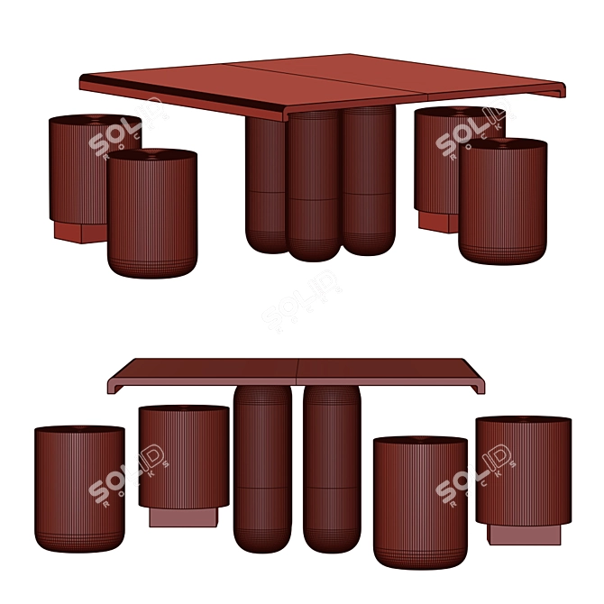 Modern Concrete Furniture Set 3D model image 2