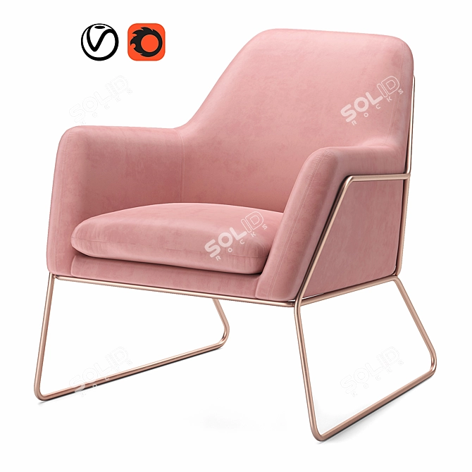 Blush Velvet Frame Armchair 3D model image 1