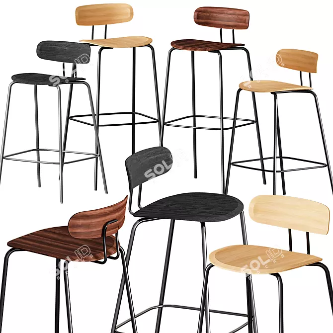 OKITO Solid Wood Bar Stool 3D model image 1