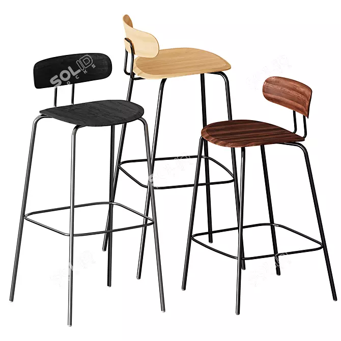 OKITO Solid Wood Bar Stool 3D model image 2