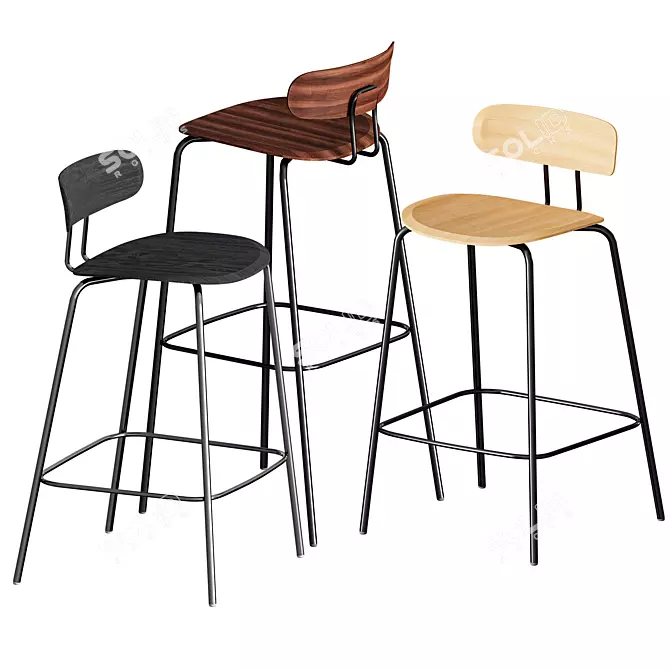 OKITO Solid Wood Bar Stool 3D model image 3