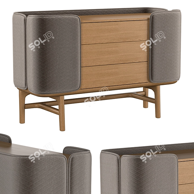 Elegant Velvet Round Oak Comoda 3D model image 1