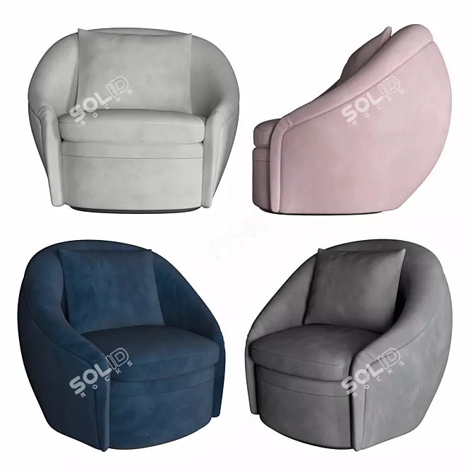 Luxury Velvet Swivel Chair 3D model image 1