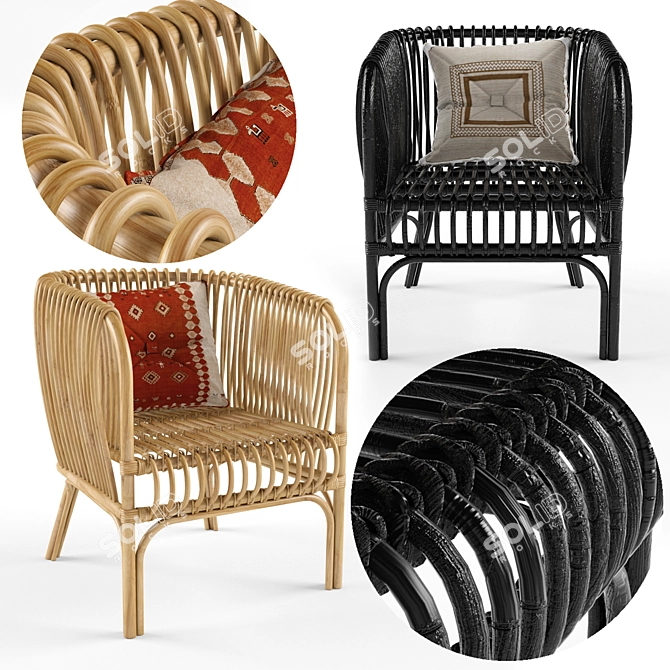 Stylish Isabella Rattan Arm Chair 3D model image 1