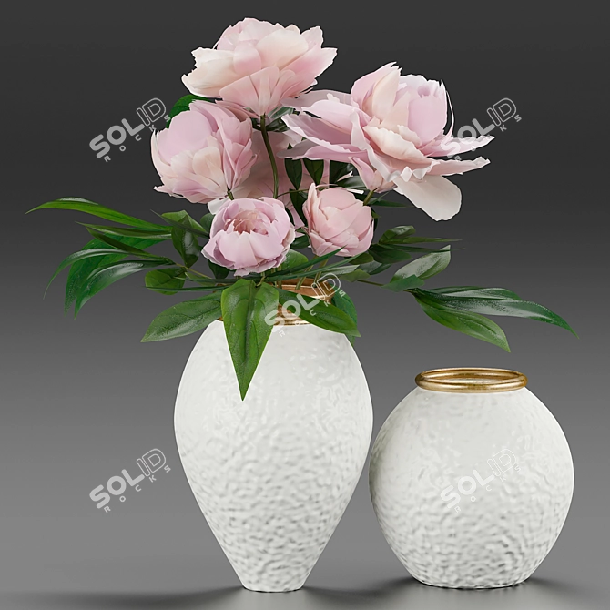 Elegant Peony Display in Vase 3D model image 1