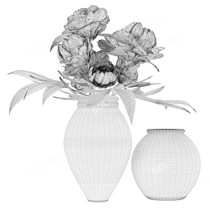 Elegant Peony Display in Vase 3D model image 2