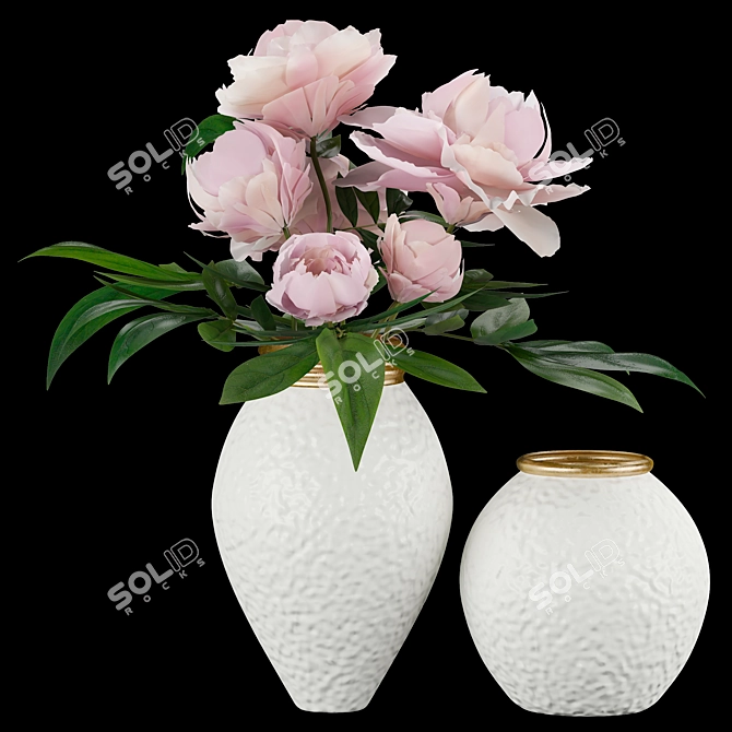 Elegant Peony Display in Vase 3D model image 3