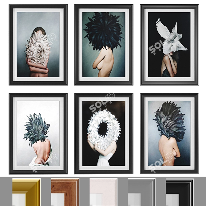 Feathered Girl Art Frame Set 3D model image 1