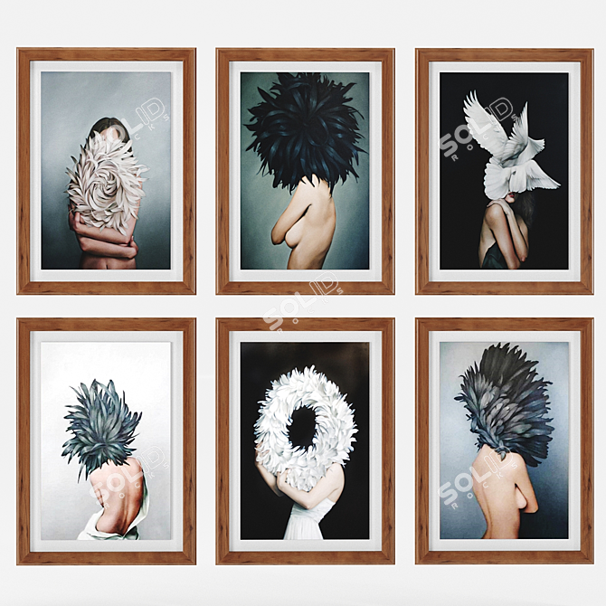 Feathered Girl Art Frame Set 3D model image 4