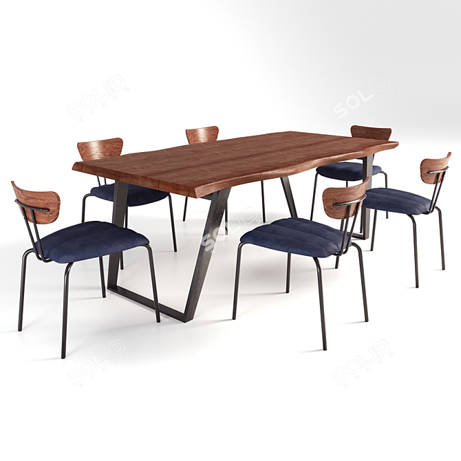 Modern Wooden Dining Table with Black Legs 3D model image 5