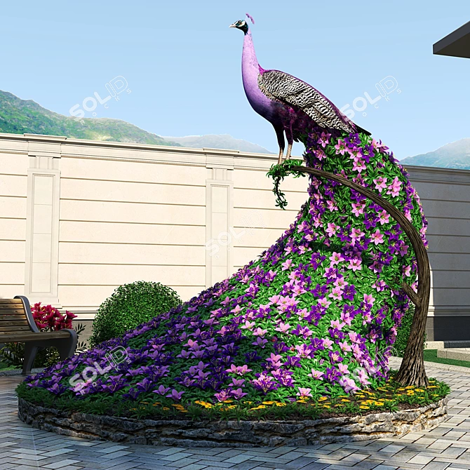 Peacock Garden Sculpture 3D model image 3