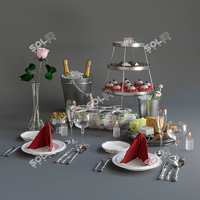 Oceanic Delight: Oyster Table Setting 3D model image 1