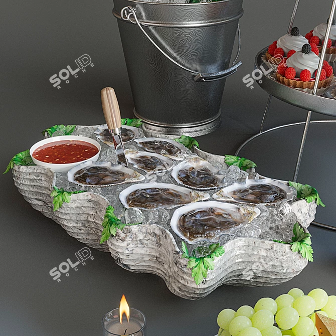Oceanic Delight: Oyster Table Setting 3D model image 2