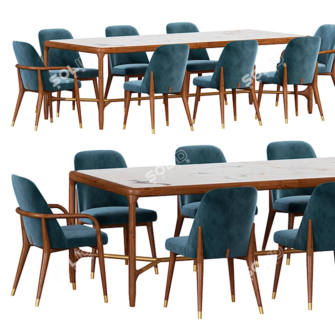 Stylish Ulivi Lise Chair & ELISEE RECT Table 3D model image 2