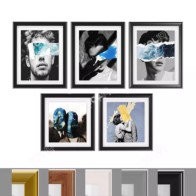 5 Stylish Art Frams - Unique Paper Torn Art 3D model image 7