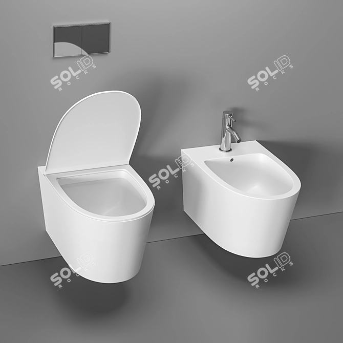 Modern Designer Toilet Set 3D model image 2