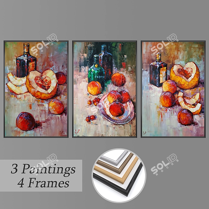 Modern Art Trio: Set of 3 Wall Paintings 3D model image 1