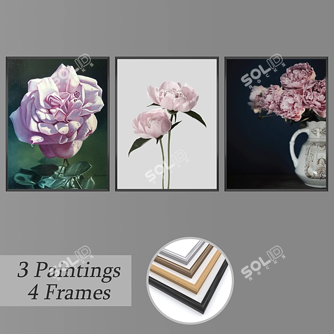 Modern Wall Art Set with 3 Paintings & 4 Frame Options 3D model image 1