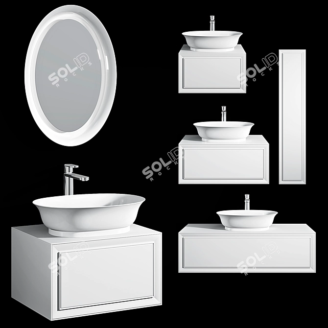 Laufen Classic Basin Set: Bowl Washbasin, Vanity, Mirror, Mixer 3D model image 1