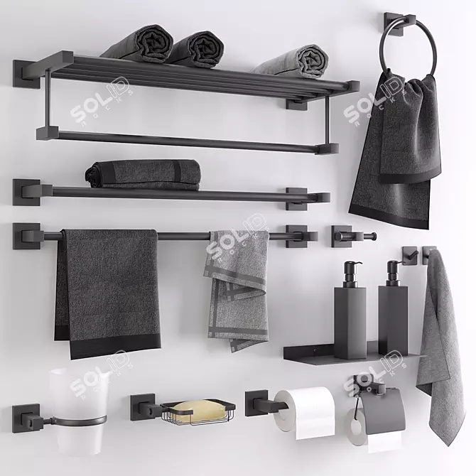 Sleek Bathroom Accessories Set 3D model image 1