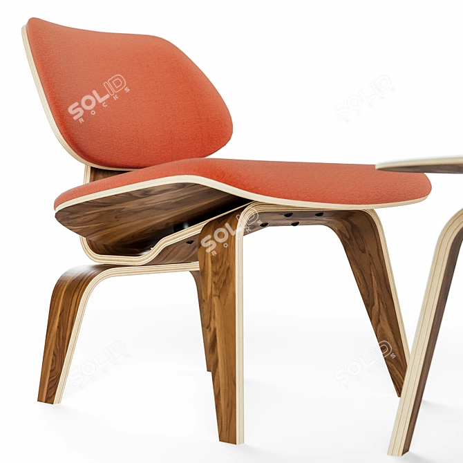 Elegant Plywood Lounge Chair & Upholstered Table 3D model image 3