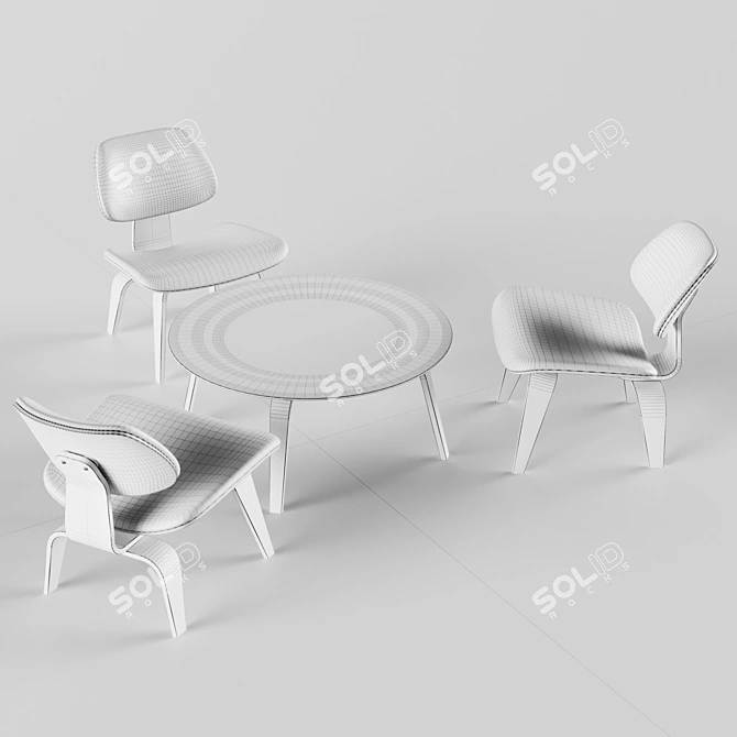 Elegant Plywood Lounge Chair & Upholstered Table 3D model image 5