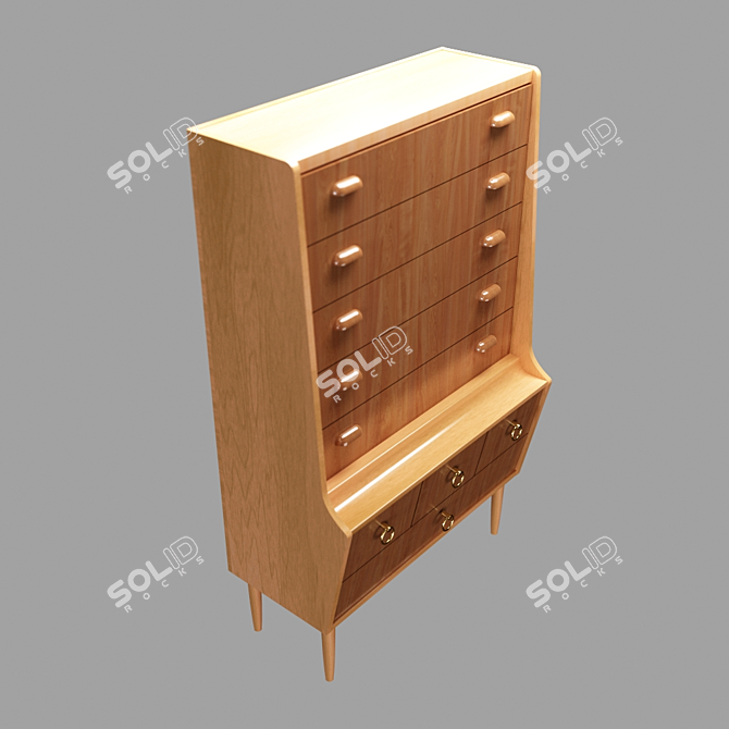 Rustic Teak Oak Drawer Cabinet 3D model image 4