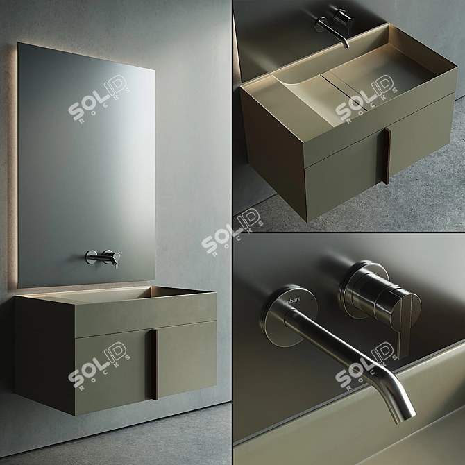 Paral Vanity Unit Set: Modern Wooden Washbasin 3D model image 1