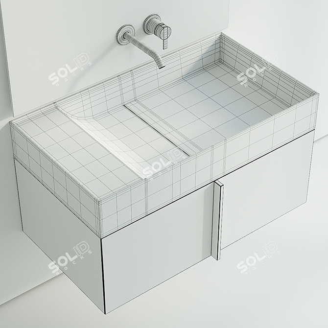 Paral Vanity Unit Set: Modern Wooden Washbasin 3D model image 5