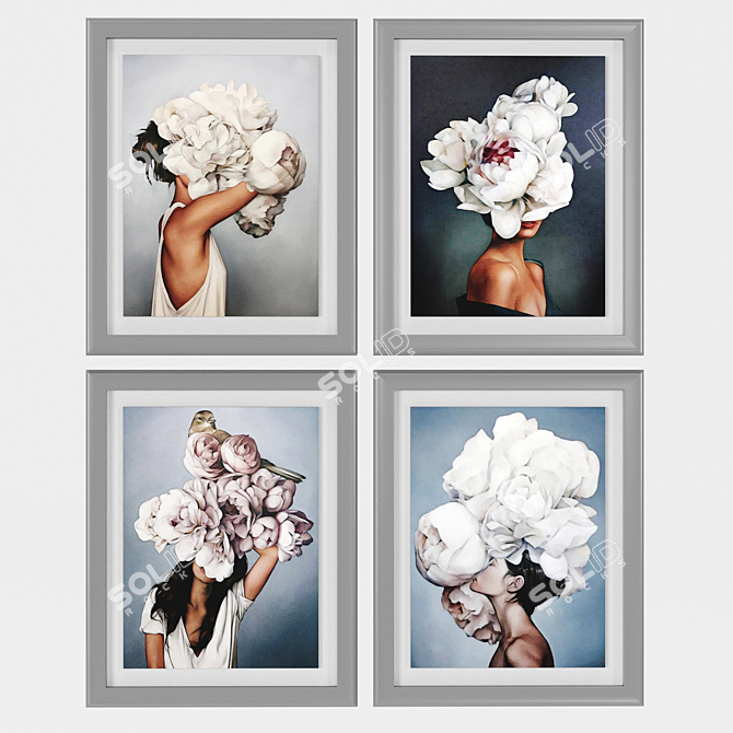 Flower Head Woman Framed Art 3D model image 3