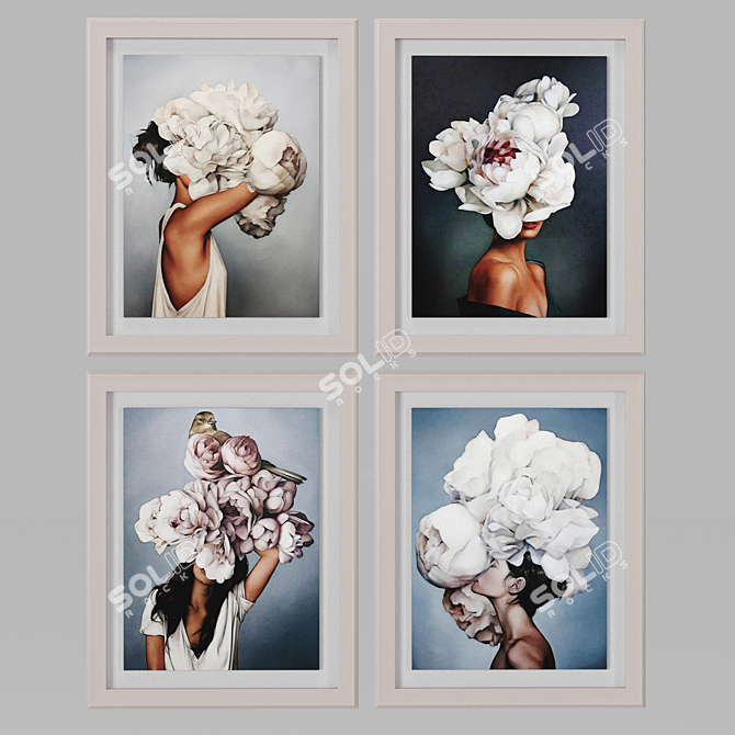 Flower Head Woman Framed Art 3D model image 5