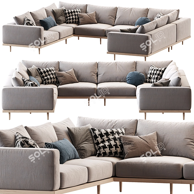 Newport U-Shaped Sectional: 5-Piece Comfort 3D model image 1